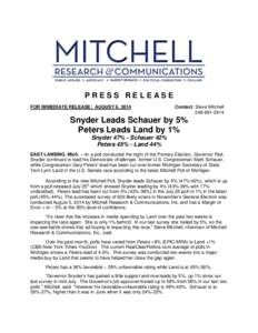 PRESS RELEASE FOR IMMEDIATE RELEASE: AUGUST 6, 2014 Contact: Steve Mitchell[removed]