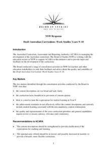 NSW Response Draft Australian Curriculum: Work Studies Years 9–10