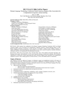 HLT-NAACL 2006 Preliminary Call For Papers