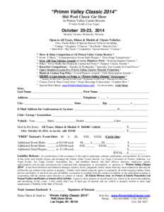 “Primm Valley Classic 2014” Mid-Week Classic Car Show At Primm Valley Casino Resorts 37 miles South of Las Vegas  October 20-23, 2014