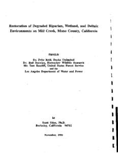 I 1 Restoration of Degraded Riparian, Wetland, and Deltaic Environments on Mill Creek, Mono County, California