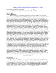 Southern Campaigns American Revolution Pension Statements & Rosters Pension Application of James Harris R4659 NC Transcribed and annotated by C. Leon Harris. Revised 3 Sep[removed]State of Virginia County of Southampton