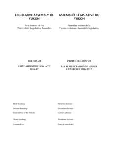 LEGISLATIVE ASSEMBLY OF YUKON ASSEMBLÉE LÉGISLATIVE DU YUKON