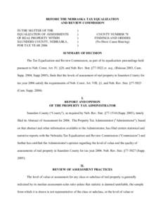 BEFORE THE NEBRASKA TAX EQUALIZATION AND REVIEW COMMISSION IN THE MATTER OF THE EQUALIZATION OF ASSESSMENTS OF REAL PROPERTY WITHIN SAUNDERS COUNTY, NEBRASKA,