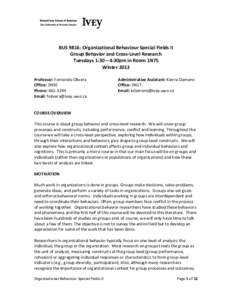 Organizational Behavior Special Fields Course II