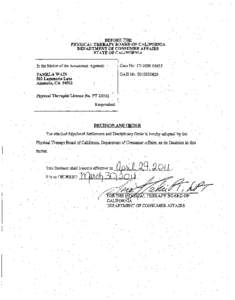 Physical Therapy Board of California - Pamela Wain Stipulated Settlement and Disciplinary Order Effective[removed]