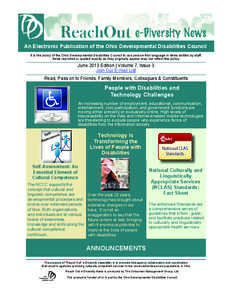 An Electronic Publication of the Ohio Developmental Disabilities Council It is the policy of the Ohio Developmental Disabilities Council to use person-ﬁrst language in items written by staff. Items reprinted or quoted 