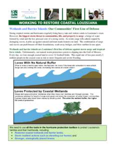 WORKING TO RESTORE COASTAL LOUISIANA Wetlands and Barrier Islands: Our Communities’ First Line of Defense Strong tropical storms and hurricanes regularly bring heavy rain and violent winds to Louisiana’s coast. Howev