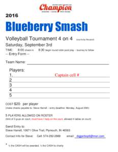 2016  Blueberry Smash Volleyball Tournament 4 on 4  (courts by the pool)