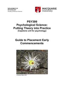 DEPARTMENT OF PSYCHOLOGY Faculty of Human Sciences PSY399 Psychological Science: