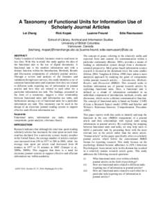 A Taxonomy of Functional Units for Information Use of Scholarly Journal Articles Lei Zhang Rick Kopak