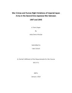 War Crimes and Human Right Violations of Imperial Japan Army in the Second Sino-Japanese War between 1937 and 1945