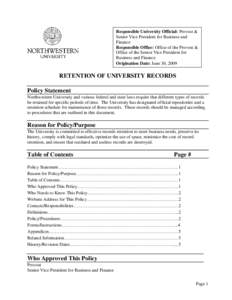 Responsible University Official: Provost & Senior Vice President for Business and Finance Responsible Office: Office of the Provost & Office of the Senior Vice President for Business and Finance