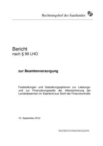 Rechnungshof des Saarlandes  Bericht nach § 99 LHO  zur Beamtenversorgung