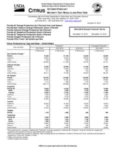 CITRUS  OCTOBER FORECAST MATURITY TEST RESULTS AND FRUIT SIZE  Cooperating with the Florida Department of Agriculture and Consumer Services