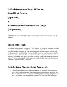 In the International Court Of Justice Republic of Guinea (Applicant) V. The Democratic Republic of the Congo (Respondent)