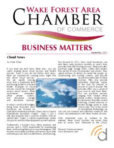 BUSINESS MATTERS  September, 2011 Cloud News by Mike Olsen