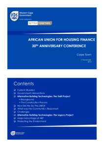 AFRICAN UNION FOR HOUSING FINANCE 30TH ANNIVERSARY CONFERENCE Cape Town 17 November 2014