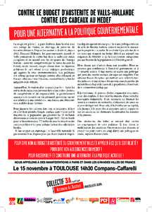 NOUS APPELONS À DES MANIFESTATIONS À PARIS ET DANS LES GRANDES VILLES DE FRANCE  Le 15 novembre à TOULOUSE 14h30 Compans-Caffarelli Imprimé par nos soins