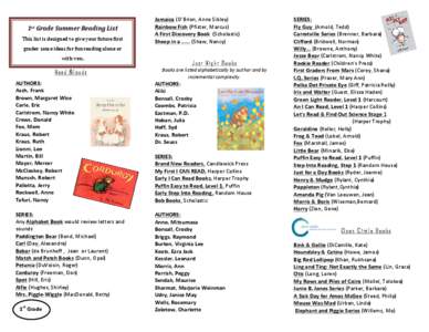 1st Grade Summer Reading List  This list is designed to give your future first  grader some ideas for fun reading alone or  with you.    