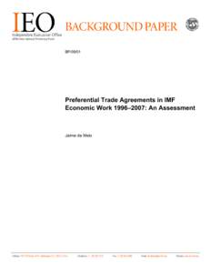 PREFERENTIAL TRADE AGREEMENTS IN IMF ECONOMIC WORK