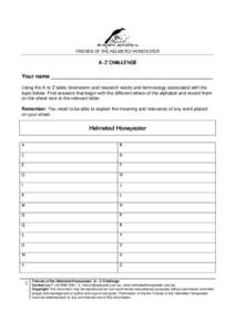 FRIENDS OF THE HELMETED HONEYEATER  A–Z CHALL HALLENGE Your name ______________________________________________________ Using the A to Z table, brainstorm and research words and terminology associated with the