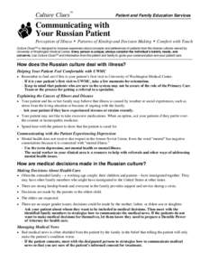 Culture Clues™  Patient and Family Education Services Communicating with Your Russian Patient