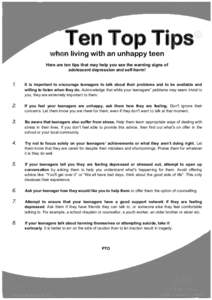 Ten Top Tips  © when living with an unhappy teen