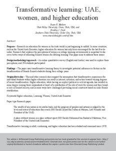 Transformative learning: UAE, women, and higher education Susan R. Madsen