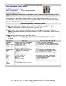 ARTS IMPACT AIDE INSTITUTE Dance and Reading Infused Lesson First, Then, and Finally Dance Author: Debbie Gilbert Grade Level: Kindergarten