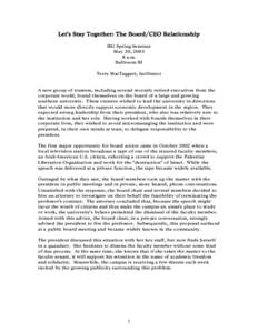 Let’s Stay Together: The Board/CEO Relationship IEG Spring Seminar May 20, [removed]a.m. Ballroom III Terry MacTaggart, facilitator