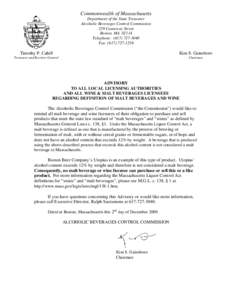 Commonwealth of Massachusetts Department of the State Treasurer Alcoholic Beverages Control Commission 239 Causeway Street Boston, MA[removed]Telephone: ([removed]