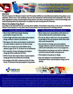 What Do You Know About Prescription Drug Abuse? FACT SHEET Overview The U.S. Centers for Disease Control and Prevention (CDC) has classi�ied prescription drug abuse as an