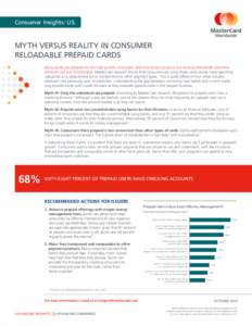 Consumer Insights: U.S.  Myth Versus Reality in Consumer Reloadable Prepaid Cards Many banks are attracted to the high growth of prepaid cards but remain cautious due to long-held beliefs about the product’s use and fu