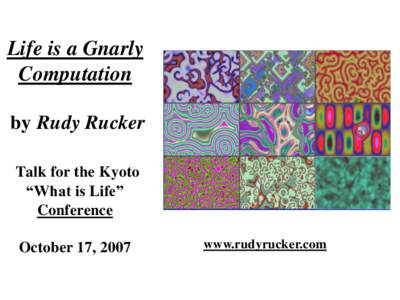 Life is a Gnarly Computation by Rudy Rucker Talk for the Kyoto “What is Life” Conference