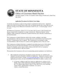 STATE OF MINNESOTA  Office of Governor Mark Dayton 130 State Capitol ♦ 75 Rev. Dr. Martin Luther King Jr. Boulevard ♦ Saint Paul, MN 55155