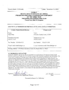 County Name: EI Dorado  I Date: November 10, 2009 FORM #1