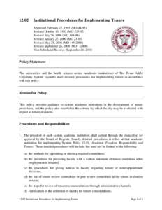 Institutional Procedures for Implementing Tenure Approved February 27, 1995 (MORevised October 13, 1995 (MORevised July 26, 1996 (MO)