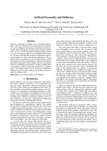 Artificial Personality and Disfluency Mirjam Wester1 , Matthew Aylett1,2 , Marcus Tomalin3 , Rasmus Dall1 1 The Centre for Speech Technology Research, The University of Edinburgh, UK 2