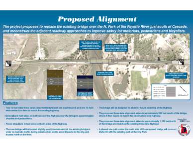 Proposed Alignment The project proposes to replace the existing bridge over the N. Fork of the Payette River just south of Cascade, and reconstruct the adjacent roadway approaches to improve safety for motorists, pedestr