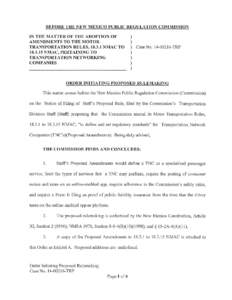 BEFORE THE NEW MEXICO PUBLIC REGULATION COMMISSION IN THE MATTER OF THE ADOPTION OF AMENDMENTS TO THE MOTOR TRANSPORTATION RULES, NMAC TONMAC, PERTAINING TO TRANSPORT ATION NETWORKING