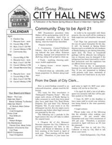 CITY HALL NEWS Reeds Spring Missouri A Publication of the Reeds Spring Missouri Board of Aldermen • SpringCALENDAR