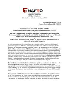 If You Can Dream It, You Can Achieve It at an HBCU  For Immediate Release[removed]Contact: Dr. C.A. Page[removed]Statement of Lezli Baskerville, President and CEO National Association for Equal Opportunity in High