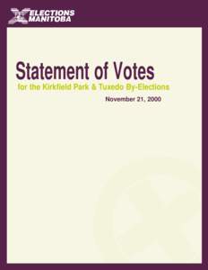 Statement of Votes  for the Kirkfield Park & Tuxedo By-Elections November 21, 2000  Statement of Votes