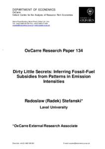 DEPARTMENT OF ECONOMICS OxCarre Oxford Centre for the Analysis of Resource Rich Economies Manor Road Building, Manor Road, Oxford OX1 3UQ Tel: +Fax: +  www.oxcar