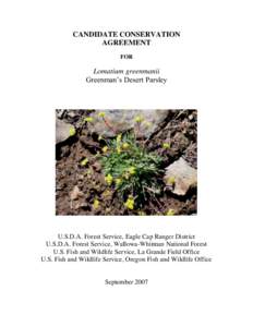 CANDIDATE CONSERVATION AGREEMENT FOR Lomatium greenmanii Greenman’s Desert Parsley