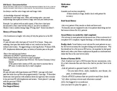 EM	
  Basic-­‐	
  Documentation	
    Medications Allergies  As always- read the entire triage note and triage vitals