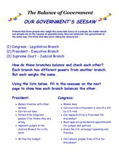 United States Congress / United States Constitution / Seesaw / Judiciary / Supreme court / Separation of powers under the United States Constitution / Government / Separation of powers / Court systems