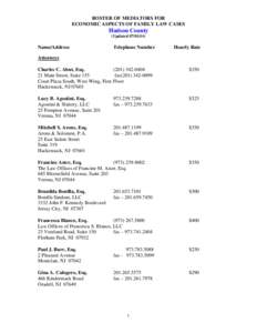 ROSTER OF MEDIATORS FOR ECONOMIC ASPECTS OF FAMILY LAW CASES Hudson County (Updated[removed])