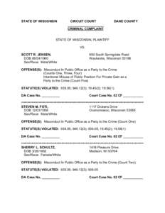 STATE OF WISCONSIN  CIRCUIT COURT ____________________ CRIMINAL COMPLAINT
